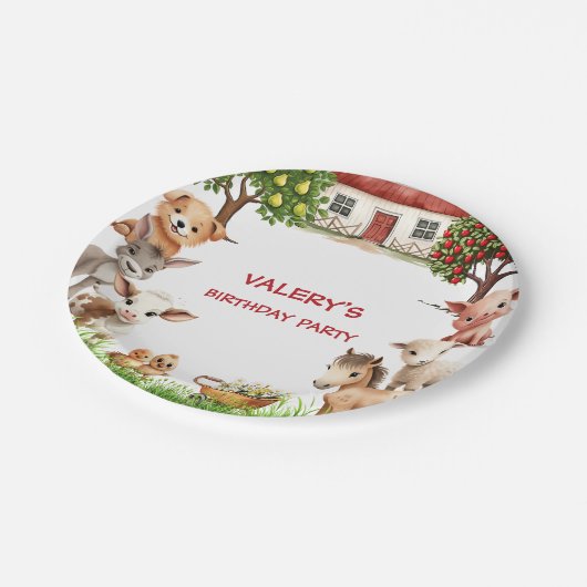 子供の誕生日パーティー農場動物のための女の子 ペーパープレート (アングル)