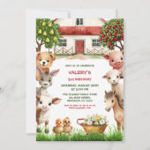 子供の誕生日パーティー農場動物のための女の子 招待状 (正面)