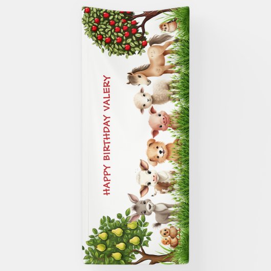 子供の誕生日パーティー農場動物のための女の子 横断幕 (縦)