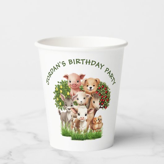 子供の誕生日パーティー飼育動物for少年 紙コップ (正面)