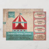 子供の誕生日パーティー - カーニバル入場券 招待状 (正面/裏面)