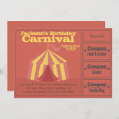 子供の誕生日パーティー:カーニバル受付チケット 招待状 (正面/裏面)