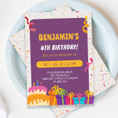 子供の誕生日パーティー ケーキとプレゼント デザイン 誕生日 招待状
