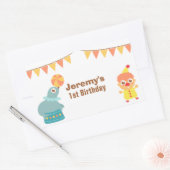 子供の誕生日パーティー - サーカスのピエロとアシカ 長方形シール (封筒)