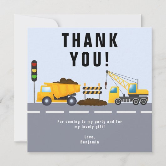 子供の誕生日パーティー トラックのカード サンキューカード (正面)