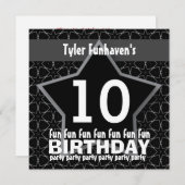 子供の誕生日パーティー ブラックとシルバー STAR W201 招待状 (正面/裏面)