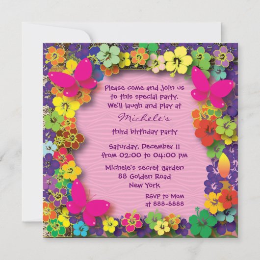 子供の誕生日パーティー:マイ·シークレット·ガーデン 招待状 (正面)