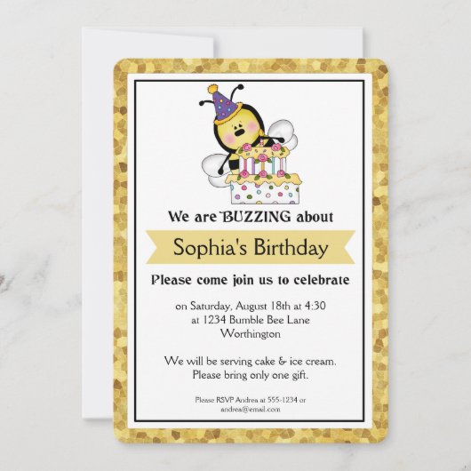 子供の誕生日パーティー リトルバンブルビー d4 招待状 (正面)