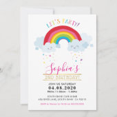 子供の誕生日パーティー 可愛い虹 ふわふわ雲 招待状 (正面)