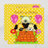 子供の誕生日パーティー 場所 猫 犬 友達 4 招待状 (正面/裏面)