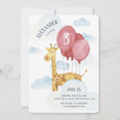 子供の誕生日パーティー。空にいるキリン。動物園の動物たち 招待状 (正面)