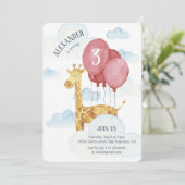 子供の誕生日パーティー。空にキリン。動物園動物 招待状 (スタンド正面)