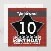 子供の誕生日パーティー 赤 黒 銀 STAR W204 招待状 (正面/裏面)