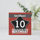 子供の誕生日パーティー 赤 黒 銀 STAR W204 招待状 (スタンド正面)