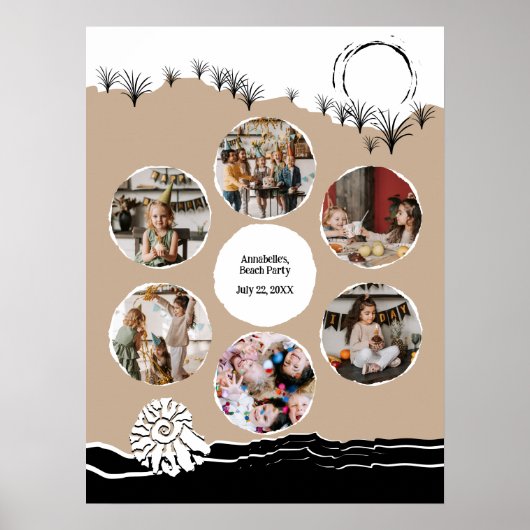 子供の誕生日ビーチパーティーフォトコラージュテンプレート ポスター (正面)