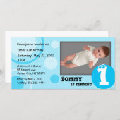 子供の誕生日フォトカードブルードット (正面/裏面)