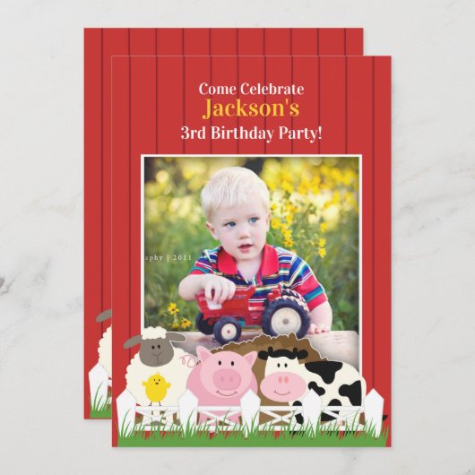 子供の誕生日フォトファームフラット招待状 招待状 (正面/裏面)