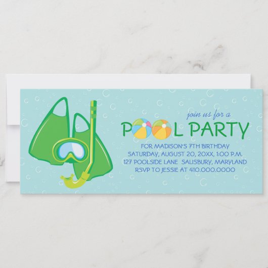 子供の誕生日プールパーティの招待状 招待状 (正面)