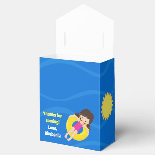 子供の誕生日プールパーティーキュートカスタムブルネットガール フェイバーボックス (オープン)