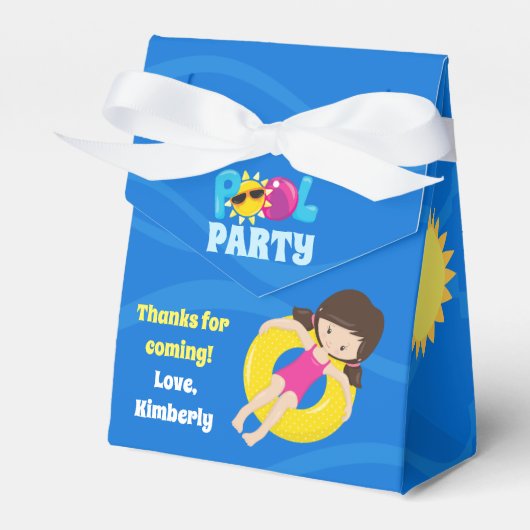 子供の誕生日プールパーティーキュートカスタムブルネットガール フェイバーボックス (正面サイド)
