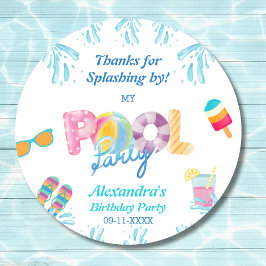 子供の誕生日プールパーティー好意ありがとう ラウンドシール