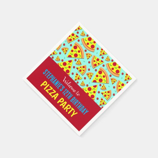 子供の誕生日ペペロニピザパターン（の模様が）あるパーティー スタンダードカクテルナプキン (角)