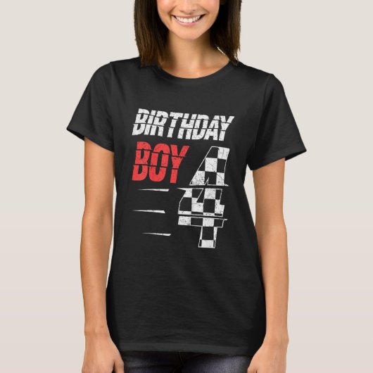 子供の誕生日ボーイ4四レース国旗4歳の誕生日 Tシャツ (正面)