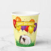 子供の誕生日モルモット風船イエローバナー 紙コップ (正面)
