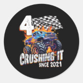 子供の誕生日モンスタートラック4歳ボーイズ4位Pa ラウンドシール (正面)