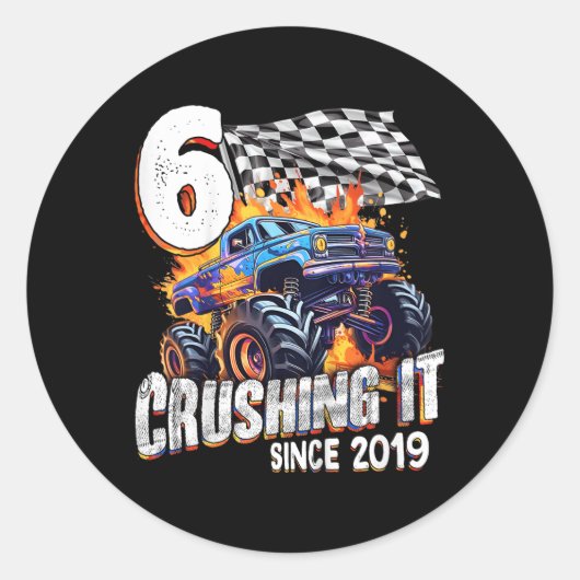 子供の誕生日モンスタートラック6歳ボーイズ6位Pa ラウンドシール (正面)