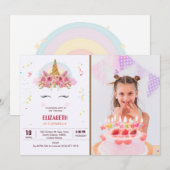 子供の誕生日ユニコーンテーマの特別な写真 招待状 (正面/裏面)