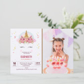 子供の誕生日ユニコーンテーマパーソナライズされた写真 招待状 (スタンド正面)