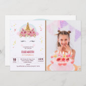 子供の誕生日ユニコーンテーマパーソナライズされた写真 招待状 (正面/裏面)
