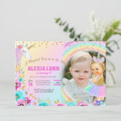子供の誕生日ユニコーンマジカルデイベビーと写真 招待状 (スタンド正面)