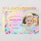 子供の誕生日ユニコーンマジカルデイベビーと写真 招待状 (正面/裏面)