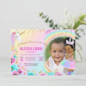 子供の誕生日ユニコーンマジカルデイベビーと写真 招待状 (スタンド正面)