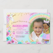 子供の誕生日ユニコーンマジカルデイベビーと写真 招待状 (正面)