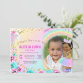 子供の誕生日ユニコーンマジカルデイベビーと写真 招待状 (スタンド正面)