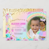 子供の誕生日ユニコーンマジカルデイベビーと写真 招待状 (正面/裏面)