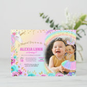 子供の誕生日ユニコーンマジカルデイベビーと写真 招待状 (スタンド正面)