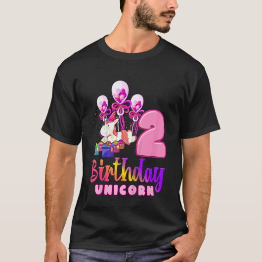 子供の誕生日ユニコーン2女の子2歳誕生日 Tシャツ (正面)