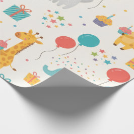 子供の誕生日ラッピングペーパー - かわいい動物と風船 ラッピングペーパー