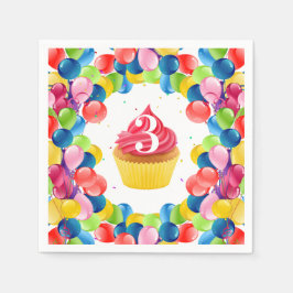 子供の誕生日任意の年齢カップケーキバルーンパーティー スタンダードカクテルナプキン
