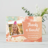 子供の誕生日写真ありがとうパステルコンフェッティ サンキューカード (スタンド正面)