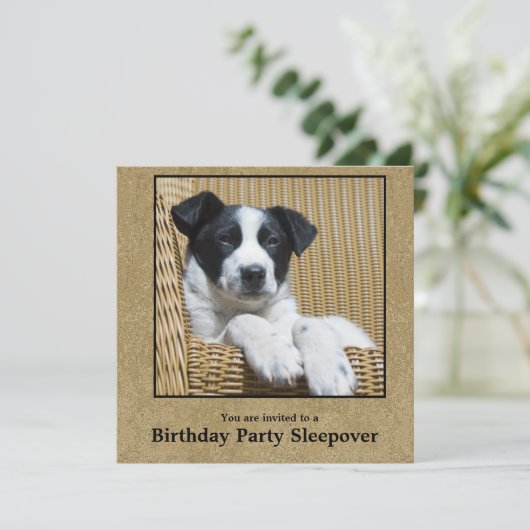 子供の誕生日子犬カスタムの写真そりの人 招待状 (スタンド正面)