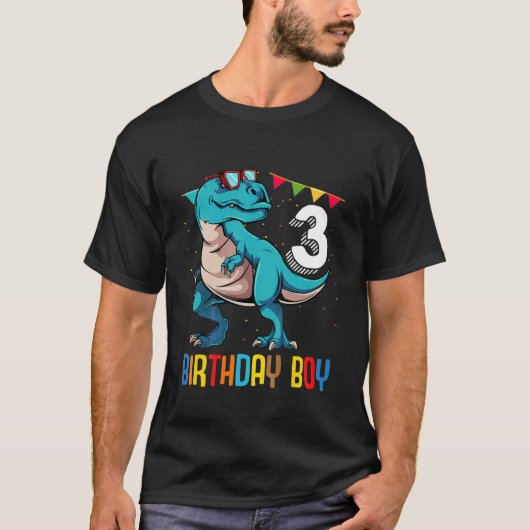 子供の誕生日少年3歳第三恐竜B Tシャツ (正面)