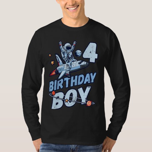 子供の誕生日少年4歳の宇宙飛行士の惑星 Tシャツ (正面)