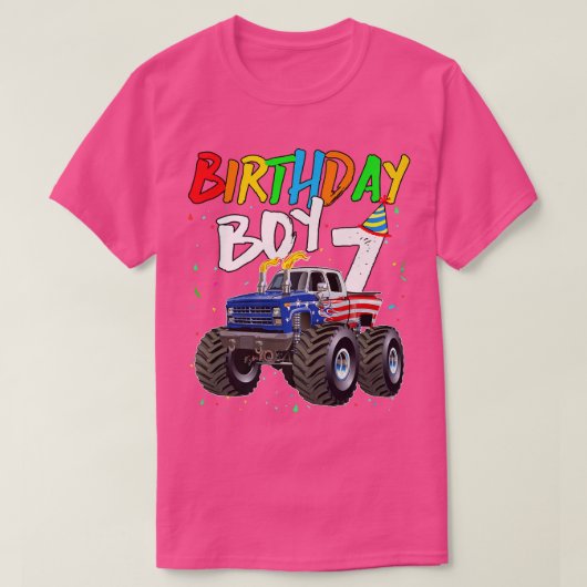 子供の誕生日少年7歳モンスタートラック国旗7t tシャツ (デザイン正面)