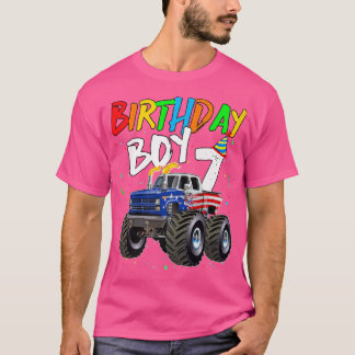 子供の誕生日少年7歳モンスタートラック国旗7t tシャツ