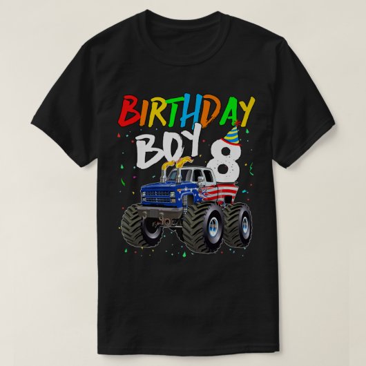 子供の誕生日少年8歳モンスタートラック国旗8t tシャツ (デザイン正面)